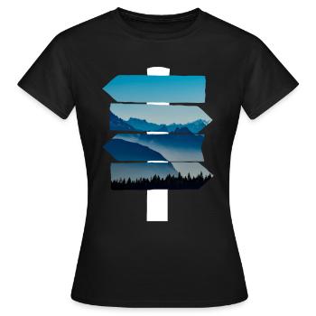 Mountains Nature Signpost Hiking - Women's T-Shirt - black - Front - AI Model Female 172 dark (172cm)