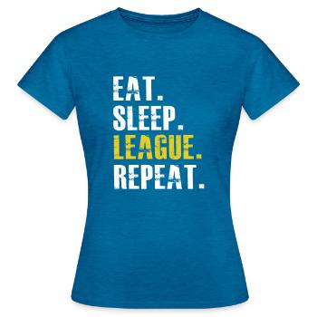 Mangez Sommeil Ligue Répétez - T-shirt Femme - bleu saphir antique chiné - Devant - AI Model Female 172 dark (172cm)