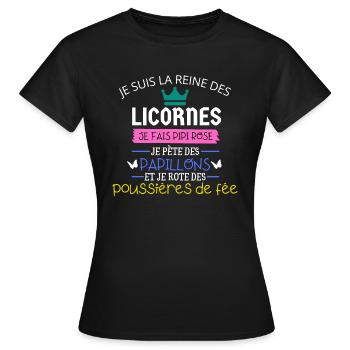 JE SUIS LA REINE des licornes (blanc) - T-shirt Femme - noir - Devant - AI Model Female 172 dark (172cm)