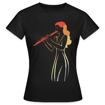 Vintage Flötenspielerin Skizze - Frauen T-Shirt - Schwarz - Vorne - AI Model Female 172 dark (172cm)