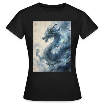 Die Sternennacht: Blauer Drache – Aether - Frauen T-Shirt - Schwarz - Vorne - AI Model Female 172 dark (172cm)