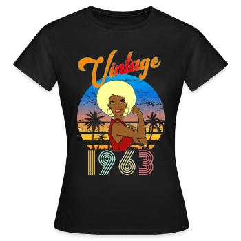 Jahrgang 1963 Vintage Frau Afroblond - Frauen T-Shirt - Schwarz - Vorne - AI Model Female 172 dark (172cm)