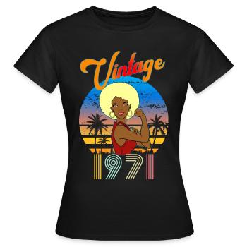 Anniversaire 1971 Femme Afro Style Vintage - T-shirt Femme - noir - Devant - AI Model Female 172 dark (172cm)