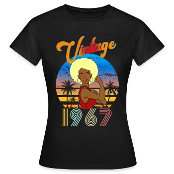 Anniversaire Femme 1967 Vintage Femme Afro Blonde - T-shirt Femme - noir - Devant - AI Model Female 172 dark (172cm)