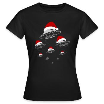 Ufo Weihnachtsmütze Außerirdische Festtage - Frauen T-Shirt - Schwarz - Vorne - AI Model Female 172 dark (172cm)