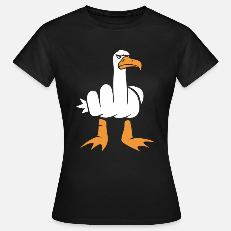 Seagull with middle finger - Women's T-Shirt - black