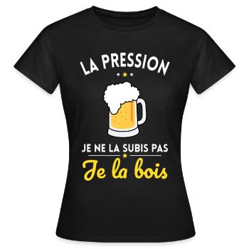 La Pression je ne la Subis Pas - Je la bois - T-shirt Femme - noir - Devant - AI Model Female 172 dark (172cm)