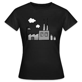 Fabrik Industrie Produktion Halle Rauch Abgase - Frauen T-Shirt - Schwarz - Vorne - AI Model Female 172 dark (172cm)