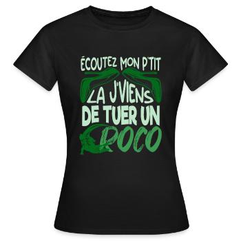 écoutez mon p'tit là j'viens de tuer croco oss117 - T-shirt Femme - noir - Devant - AI Model Female 172 dark (172cm)
