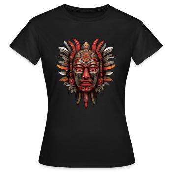 Kunstvoll farbenfrohe Inka Aztekenmaske - Frauen T-Shirt - Schwarz - Vorne - AI Model Female 172 dark (172cm)