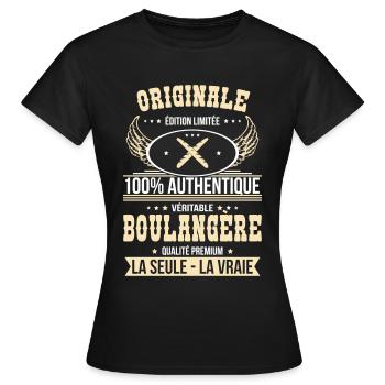 Authentique et véritable boulangère - Originale - T-shirt Femme - noir - Devant - AI Model Female 172 dark (172cm)