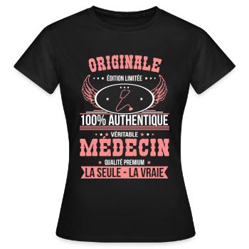Authentique et véritable médecin - Originale - T-shirt Femme - noir - Devant - AI Model Female 172 dark (172cm)