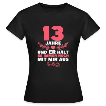 Veilchenhochzeit 13. Hochzeitstag Geschenk Frau - Frauen T-Shirt - Schwarz - Vorne - AI Model Female 172 dark (172cm)