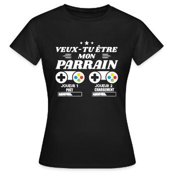 Do you want to be my godfather, Gamer godfather request - Women's T-Shirt - black - Front - AI Model Female 172 dark (172cm)
