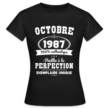 Anniversaire 35 ans - Octobre 1987 Perfection - T-shirt Femme - noir - Devant - AI Model Female 172 dark (172cm)