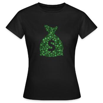 Money bag gefüllt mit verschiedenen Kleeblättern ( - Frauen T-Shirt - Schwarz - Vorne - AI Model Female 172 dark (172cm)