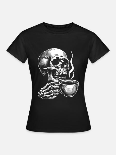 Skull mit Kaffeebecher Kaffee - Frauen T-Shirt - Schwarz