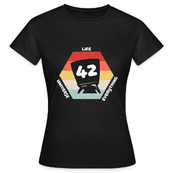Answer 42 - Women's T-Shirt - black - Front - AI Model Female 172 dark (172cm)
