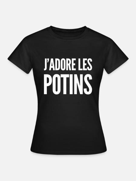 J'adore les potins | cadeau humour drôle - T-shirt Femme - noir