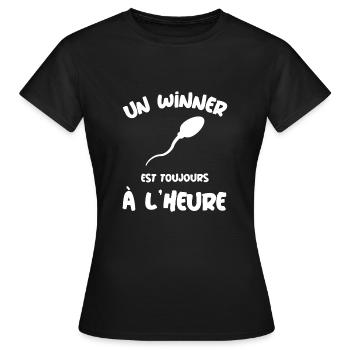 Un winner à l'heure humour spermatozoïde champion - T-shirt Femme - noir - Devant - AI Model Female 172 dark (172cm)