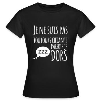 Je ne suis pas toujours chiante parfois je dors - T-shirt Femme - noir - Devant - AI Model Female 172 dark (172cm)