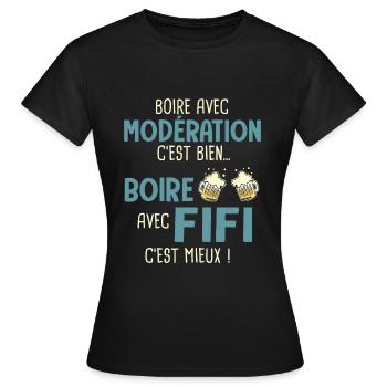 philippe modération boire avec fifi c'est mieux - T-shirt Femme - noir - Devant - AI Model Female 172 dark (172cm)