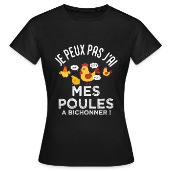 jardin jardinier je peux pas jai mes poules Humour - T-shirt Femme - noir - Devant - AI Model Female 172 dark (172cm)