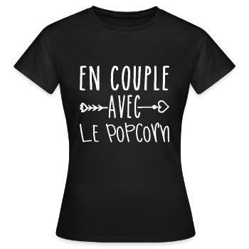 En Couple avec Popcorn, cadeau Fans de Popcorn - T-shirt Femme - noir - Devant - AI Model Female 172 dark (172cm)