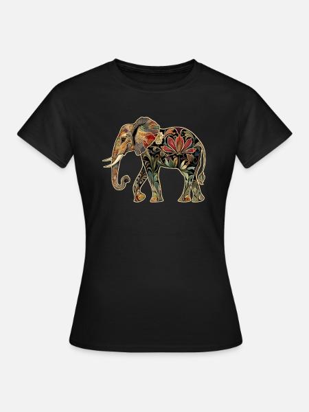 Elefant Floral Blumen - Frauen T-Shirt - Schwarz
