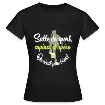 Salle de sport, copines et apéro - T-shirt Femme - noir - Devant - AI Model Female 172 dark (172cm)