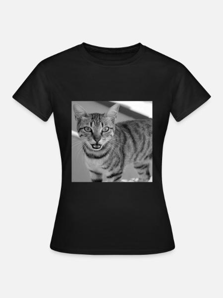 Katze Porträt weiß-schwarz - Frauen T-Shirt - Schwarz