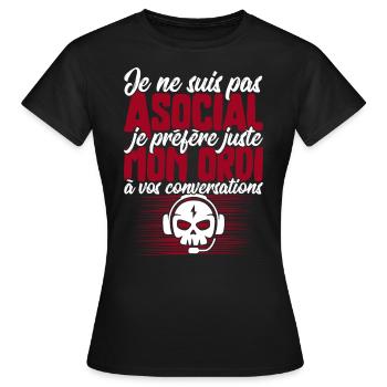 Pas asocial ordi t-shirt humour geek - T-shirt Femme - noir - Devant - AI Model Female 172 dark (172cm)