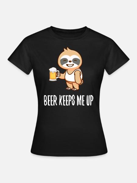 Faultier mit Bier - Frauen T-Shirt - Schwarz