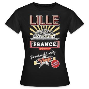 Lille France City Skyline Vintage Rétro - T-shirt Femme - noir - Devant - AI Model Female 172 dark (172cm)
