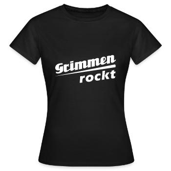 Grimmen rockt - Textdesign mit Stadtnamen - Frauen T-Shirt - Schwarz - Vorne - AI Model Female 172 dark (172cm)
