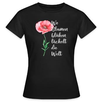 Wo Blumen blühen lächelt die Welt Mohn - Frauen T-Shirt - Schwarz - Vorne - AI Model Female 172 dark (172cm)