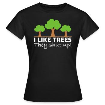 Ich mag Bäume | die halten die Fresse, Sprüche - Frauen T-Shirt - Schwarz - Vorne - AI Model Female 172 dark (172cm)