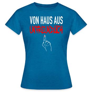 Von Haus aus Unfreundlich Mittelfinger - Frauen T-Shirt - Antikblaues Saphir meliert - Vorne - AI Model Female 172 dark (172cm)