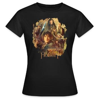Der Hobbit Charaktere Um Bilbo Beutlin Mit Stich - Frauen T-Shirt - Schwarz - Vorne - AI Model Female 172 dark (172cm)