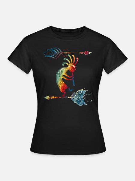 Native American Kokopelli With Two Feathers 1 - Frauen T-Shirt - Schwarz