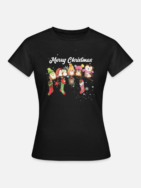 Frohe Weihnachten Eule - Frauen T-Shirt - Schwarz