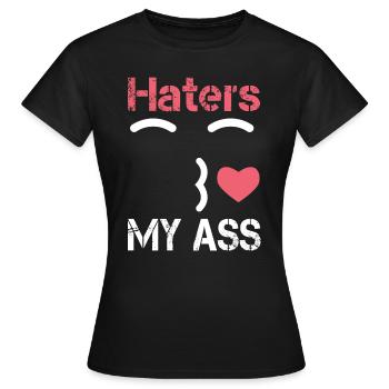 Haters kiss my ass. Hate küssen kuss smiley Herz - Frauen T-Shirt - Schwarz - Vorne - AI Model Female 172 dark (172cm)
