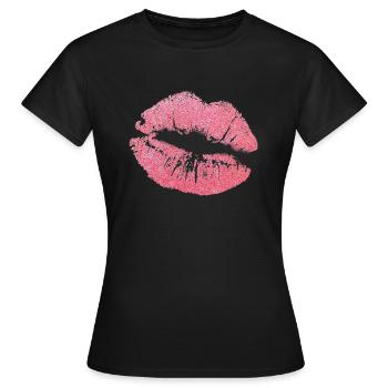Kussmund Lips Kiss Kuss Geschenkidee Glitzer - Frauen T-Shirt - Schwarz - Vorne - AI Model Female 172 dark (172cm)