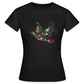 Hippie Vogel aus Blumen - Frauen T-Shirt - Schwarz - Vorne - AI Model Female 172 dark (172cm)