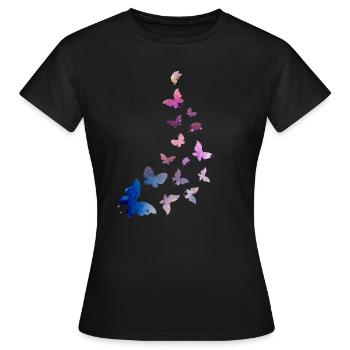 Butterfly swarm harmony blue pink - Women's T-Shirt - black - Front - AI Model Female 172 dark (172cm)