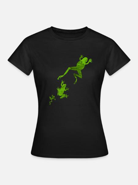 Frogs grüne Frösche springen - Frauen T-Shirt - Schwarz