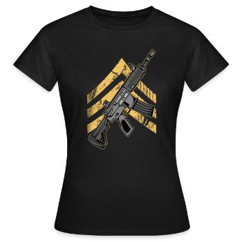 Assault Rifle with Badge Shooter Game - Women's T-Shirt - black - Front - AI Model Female 172 dark (172cm)