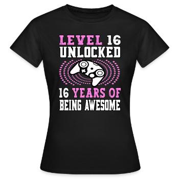 Niveau 16 débloqué - 16 Birthday Gamer rose - T-shirt Femme - noir - Devant - AI Model Female 172 dark (172cm)
