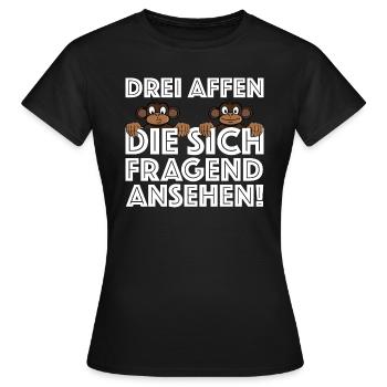 Drei Affen die sich fragend ansehen | Sarkasmus - Frauen T-Shirt - Schwarz - Vorne - AI Model Female 172 dark (172cm)