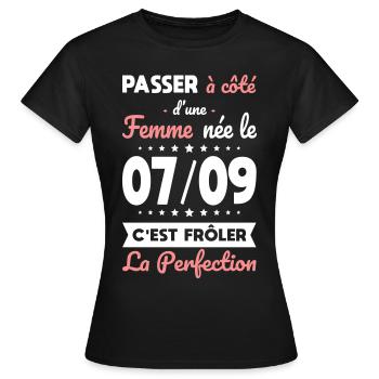 Anniversaire - Née 7 Septembre Frôler perfection - T-shirt Femme - noir - Devant - AI Model Female 172 dark (172cm)